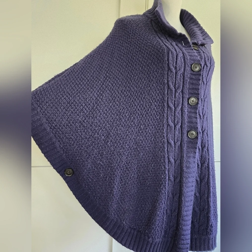 Women's Navy Cable Knit Sweater Cape
